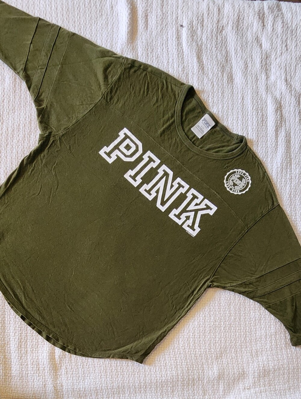 VS PINK Oversized Olive Green Jersey Style Slouchy Tee